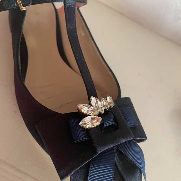 Stuart Weitzman Navy Satin Embellished t-strap flat mule 35.5 - Picture 4 of 12